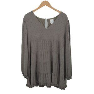 Womens Ruffle‎ Boho Tunic Dress L Green Keyhole Back Long Sleeve Blue Rain